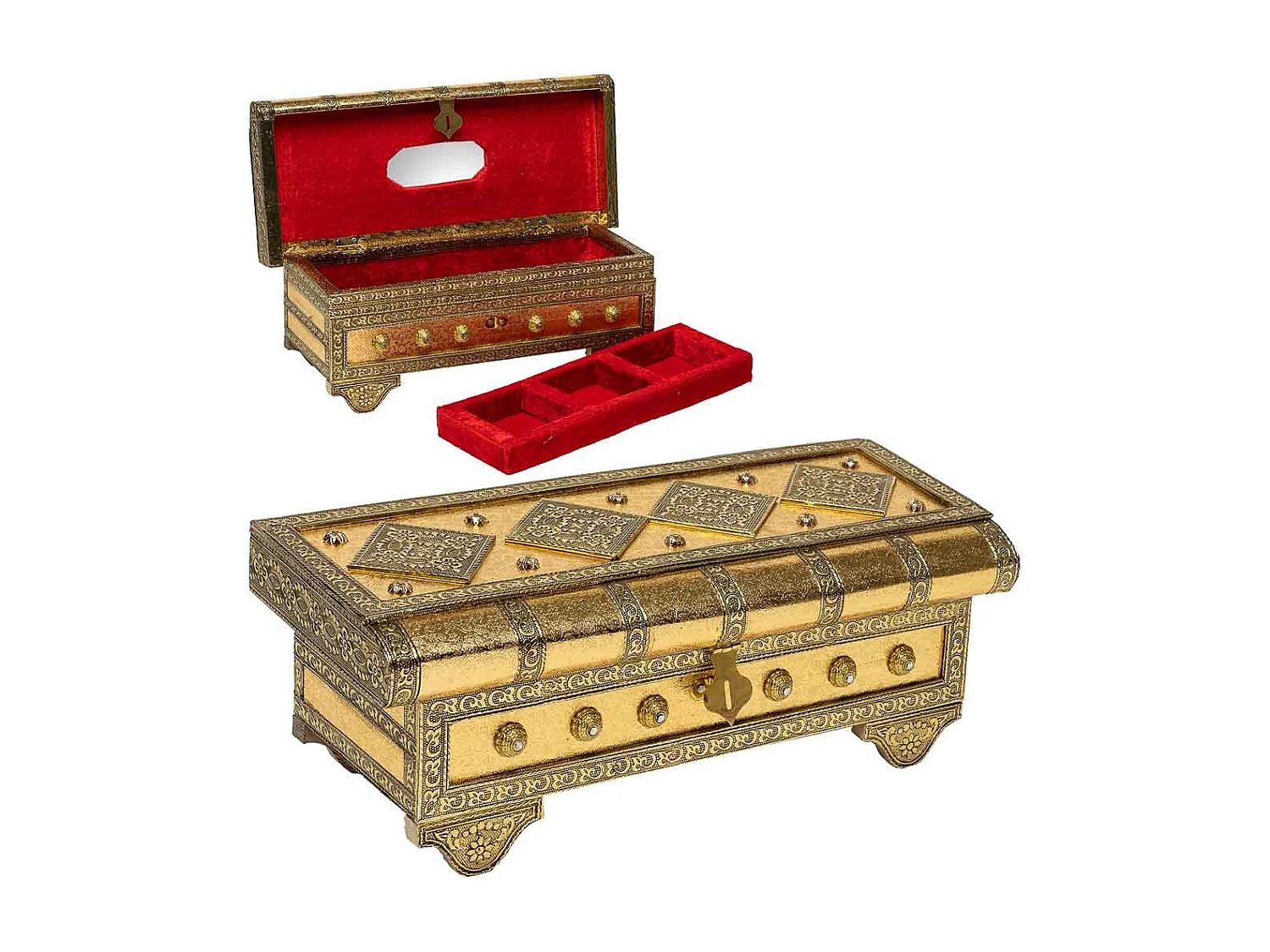 Schmuckschatulle aus goldgeprÃ¤gtem Metall, 32,5 x 14 x 12 h cm