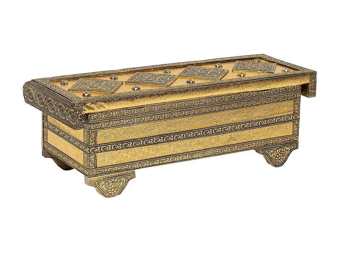 Joyero de metal repujado dorado 32,5x14x12