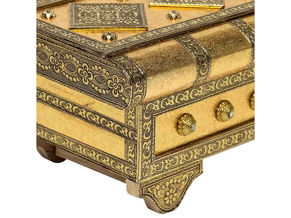 Joyero de metal repujado dorado 32,5x14x12