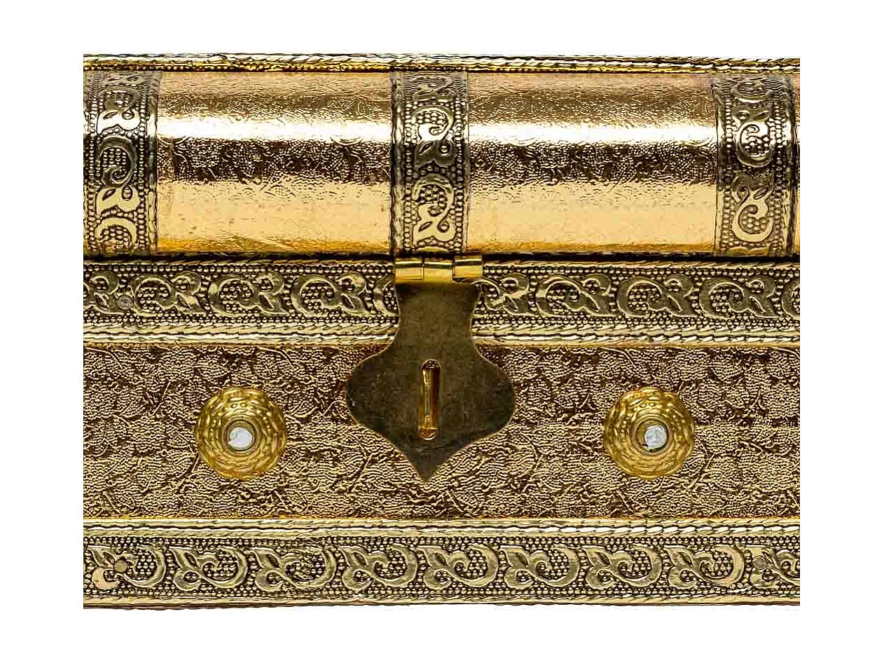 Joyero de metal repujado dorado 32,5x14x12