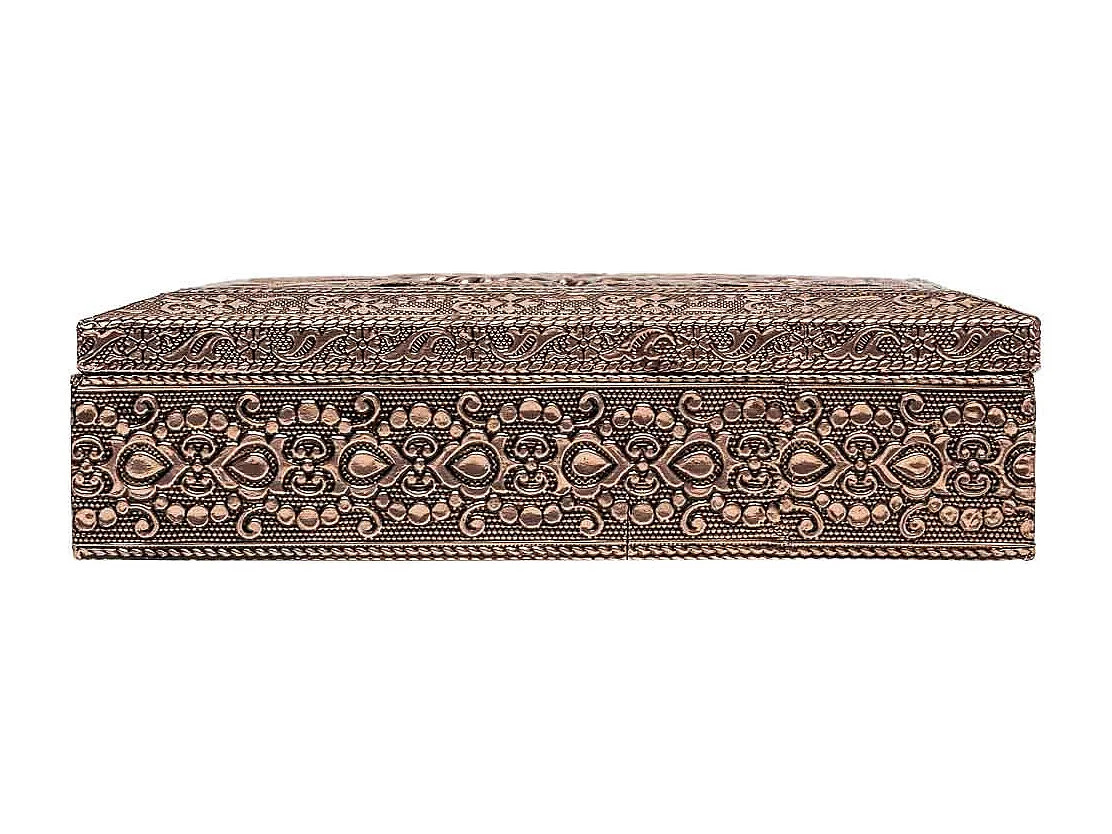 Kupferfarbene Schmuckschatulle aus geprÃ¤gtem Metall, 20x20x6h cm