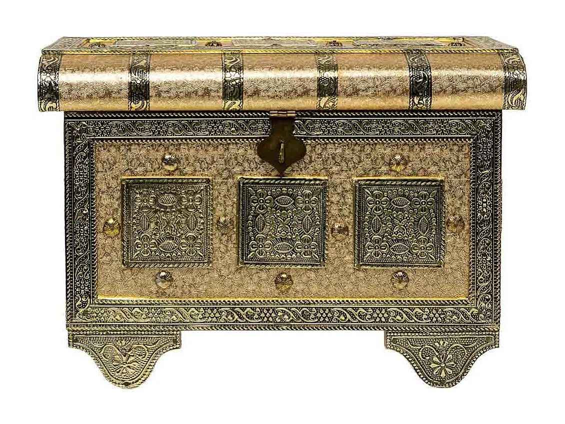 Porta-joias em metal com relevo dourado 27,5x17x18,5