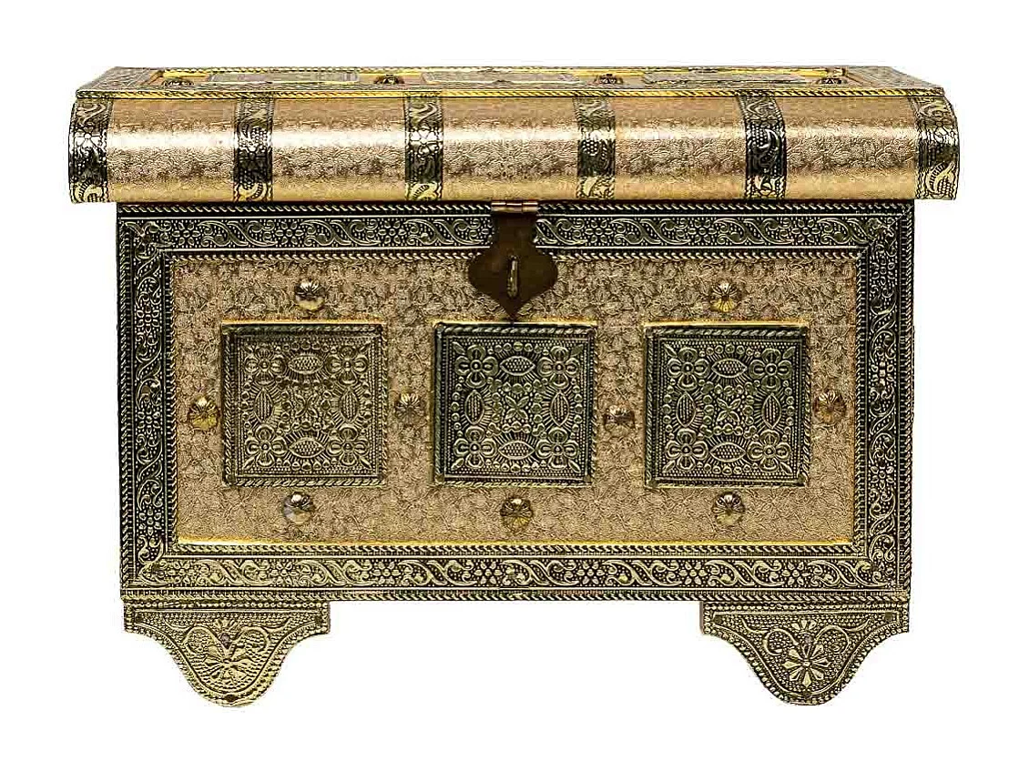 Joyero de metal repujado dorado 27,5x17x18,5