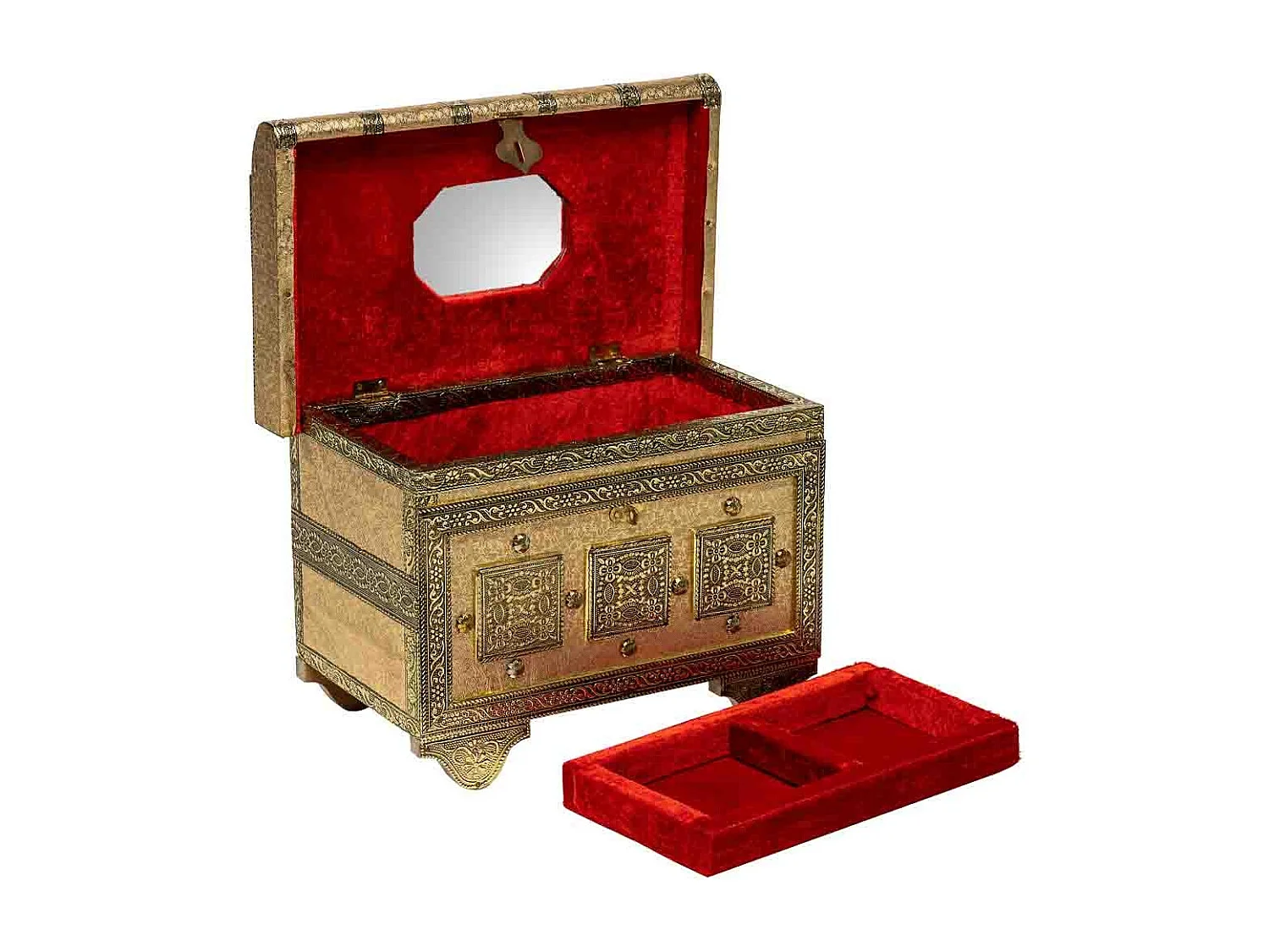 Joyero de metal repujado dorado 27,5x17x18,5