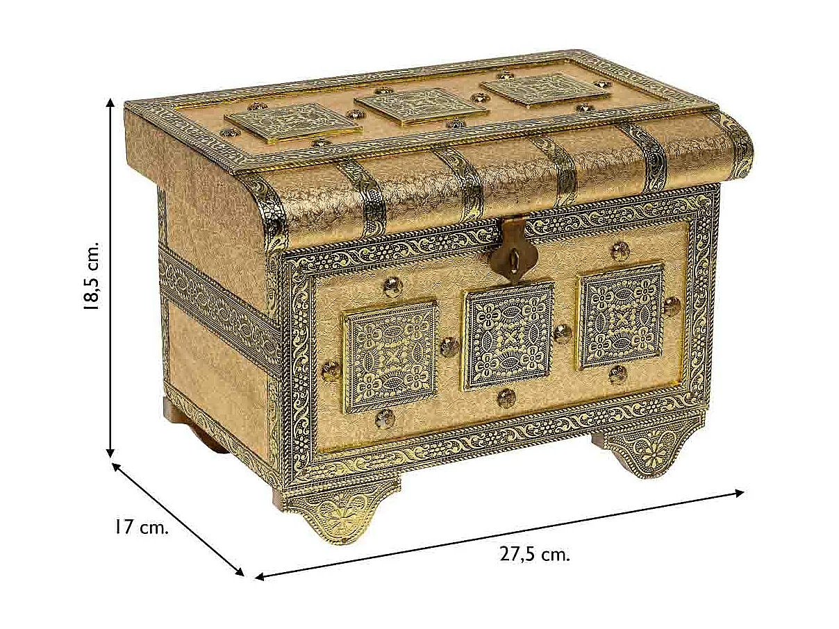 Joyero de metal repujado dorado 27,5x17x18,5