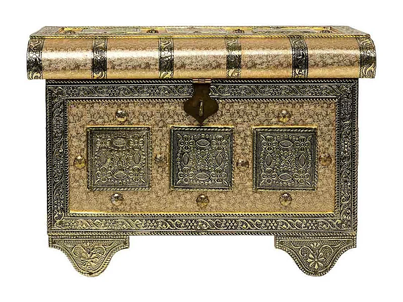 Schmuckschatulle aus goldgeprÃ¤gtem Metall, 27,5 x 17 x 18,5 h cm