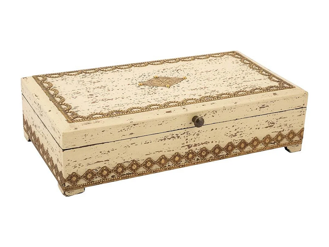 Caixa de joias de madeira creme 33x18x9