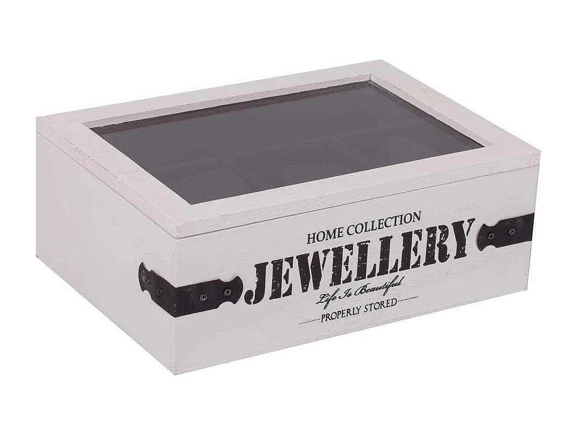 Boîte à bijoux en bois laqué blanc 24x17x9h