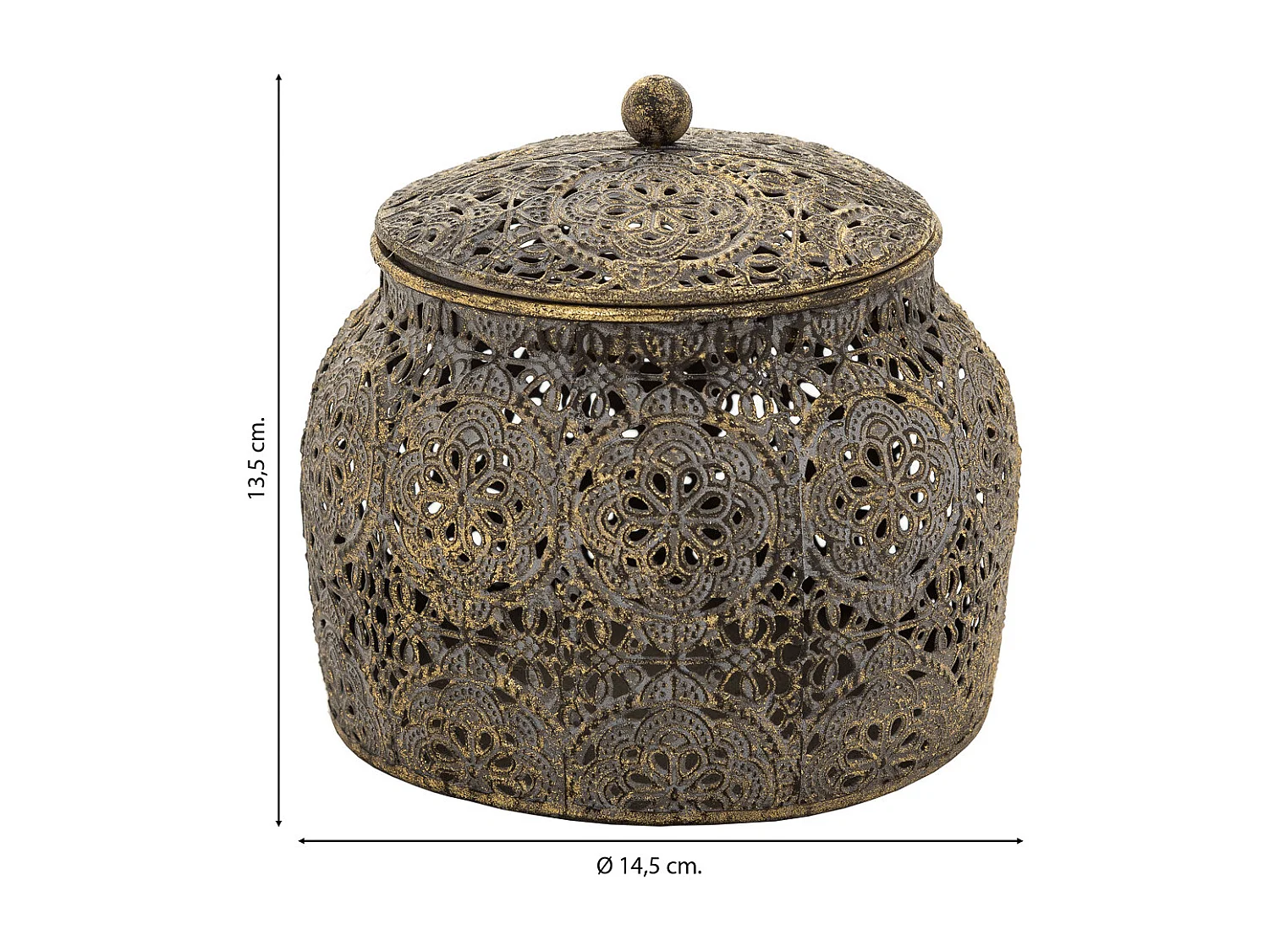 Boîte à bijoux en métal marron 14.5x14.5x13.5h