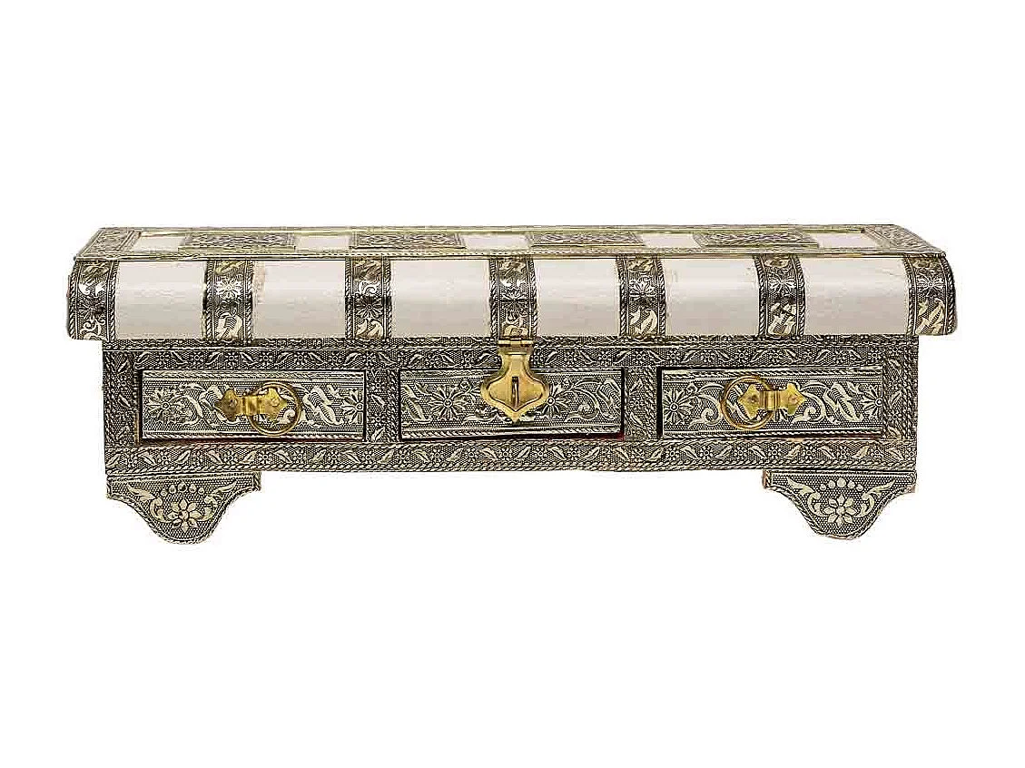 Weiße Schmuckschatulle aus geprÃ¤gtem Metall, 38x13x12h cm