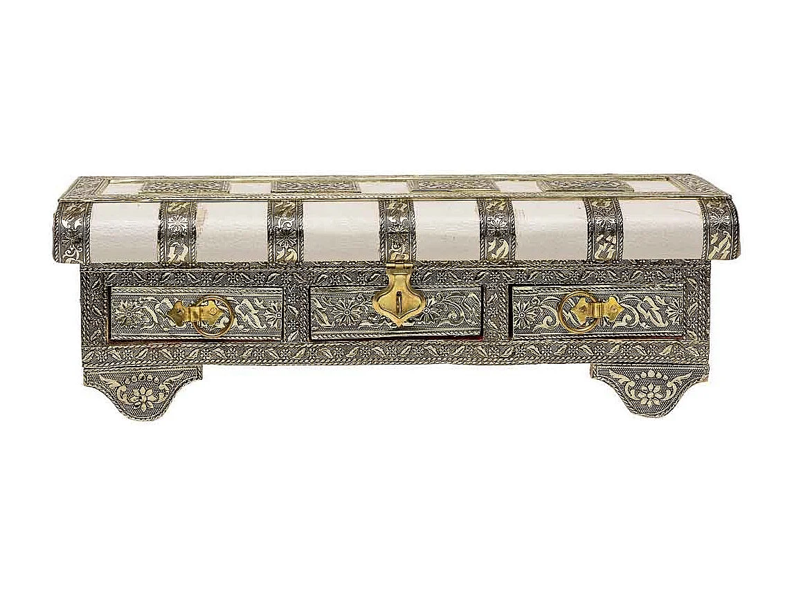 Weiße Schmuckschatulle aus geprÃ¤gtem Metall, 38x13x12h cm