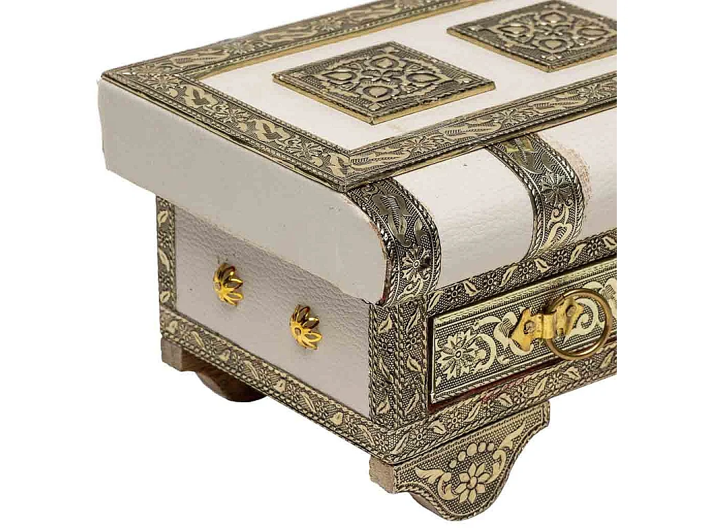 Weiße Schmuckschatulle aus geprÃ¤gtem Metall, 38x13x12h cm