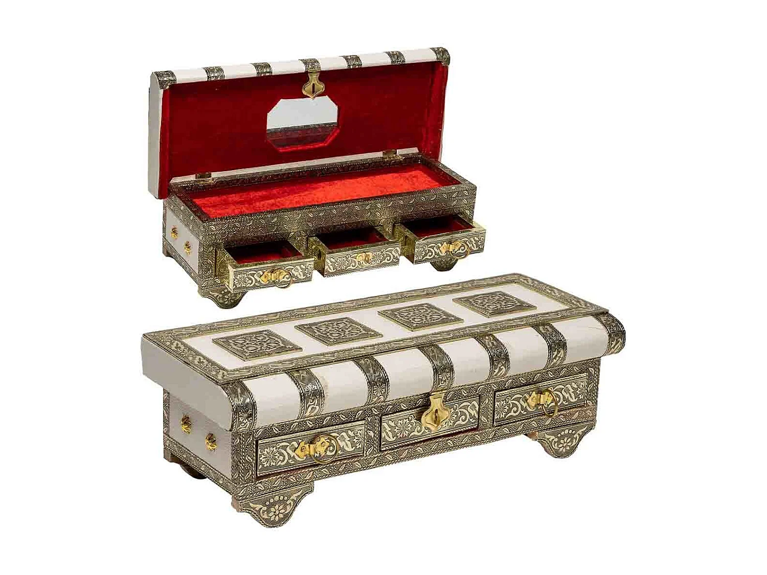 Portagioie in metallo bianco goffrato 38x13x12h