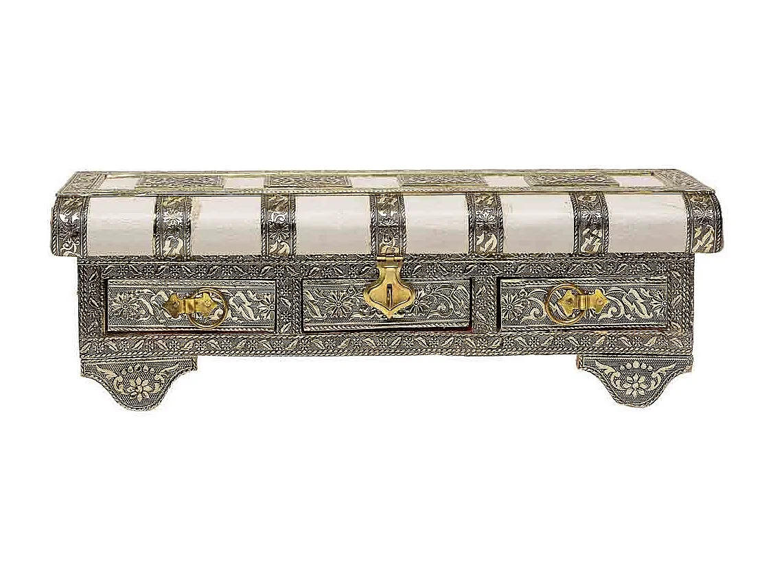 Joyero de metal repujado blanco 38x13x12