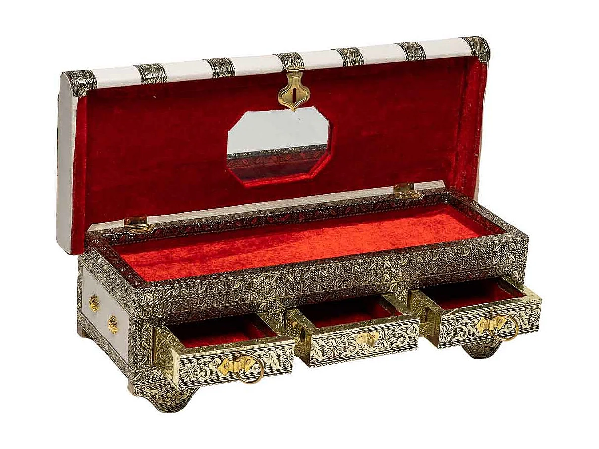 Joyero de metal repujado blanco 38x13x12