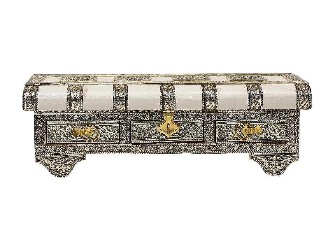 Joyero de metal repujado blanco 38x13x12