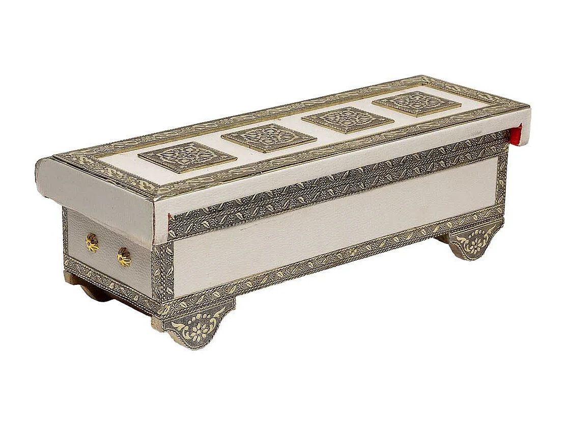 Joyero de metal repujado blanco 38x13x12