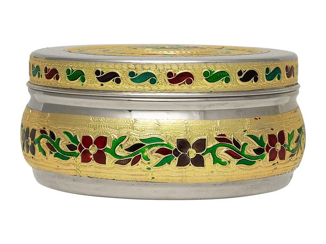 Portagioie in metallo dorato sbalzato 11,25x11,25x5,5 cm