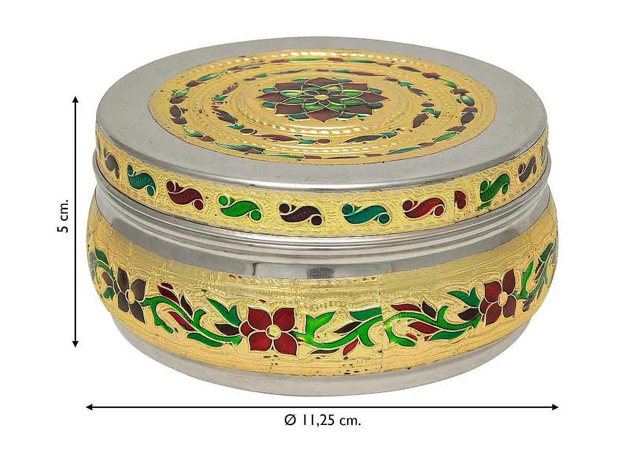 Caixa de joias de metal com relevo dourado 11,25x11,25x5