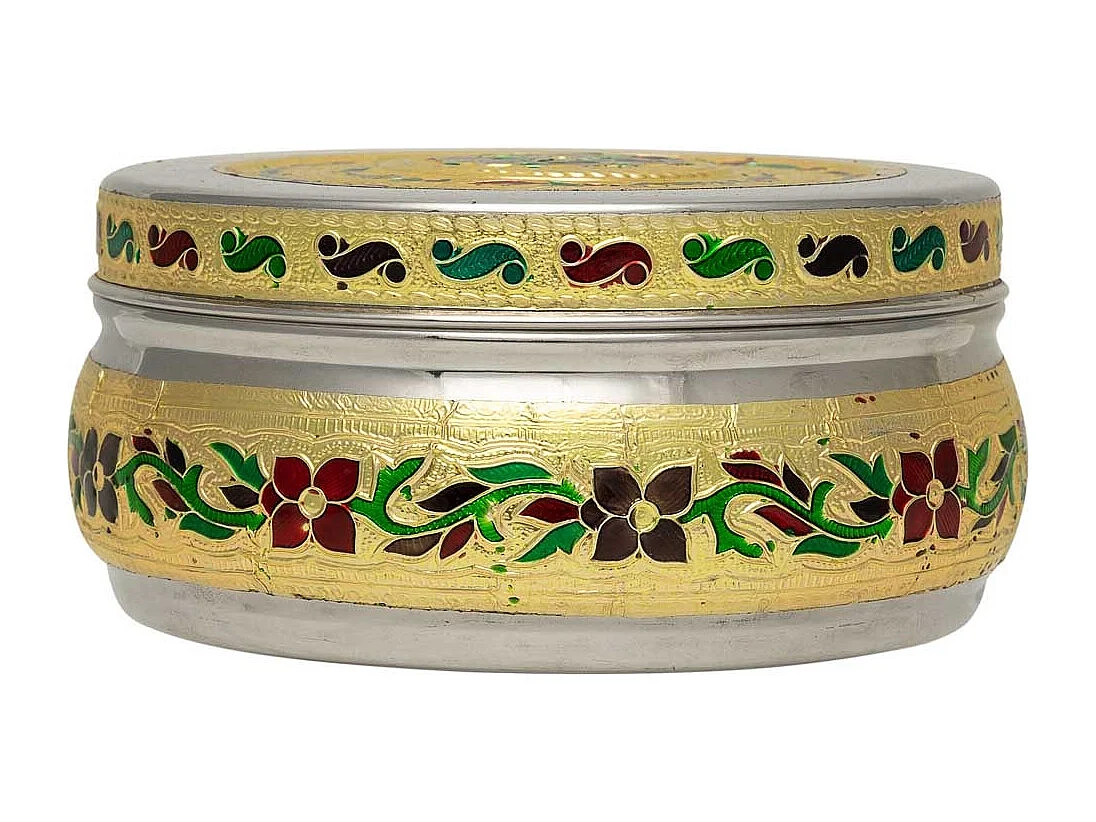 Portagioie in metallo dorato sbalzato 11,25x11,25x5,5 cm