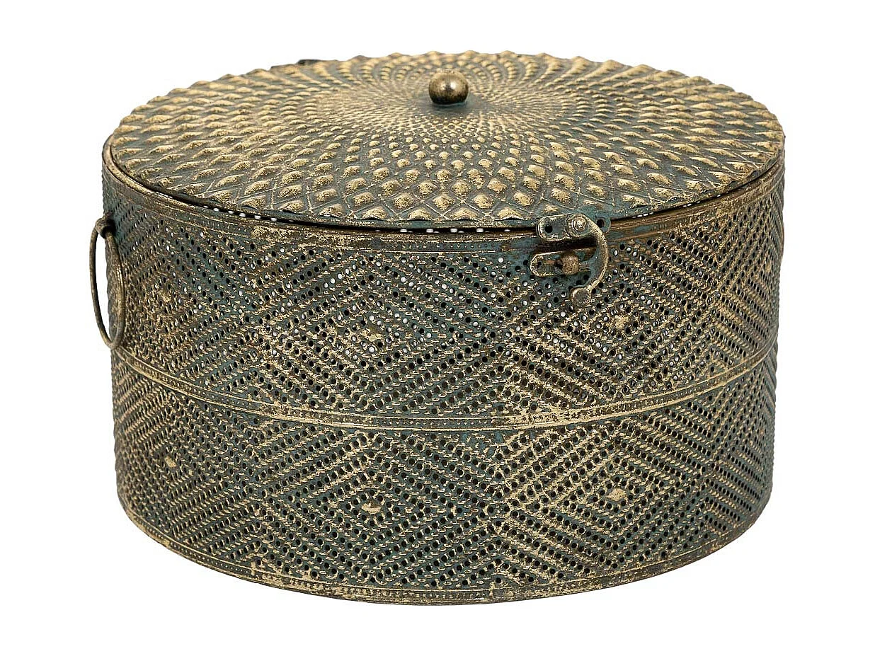 Porta-joias em metal dourado 27x27x17,5