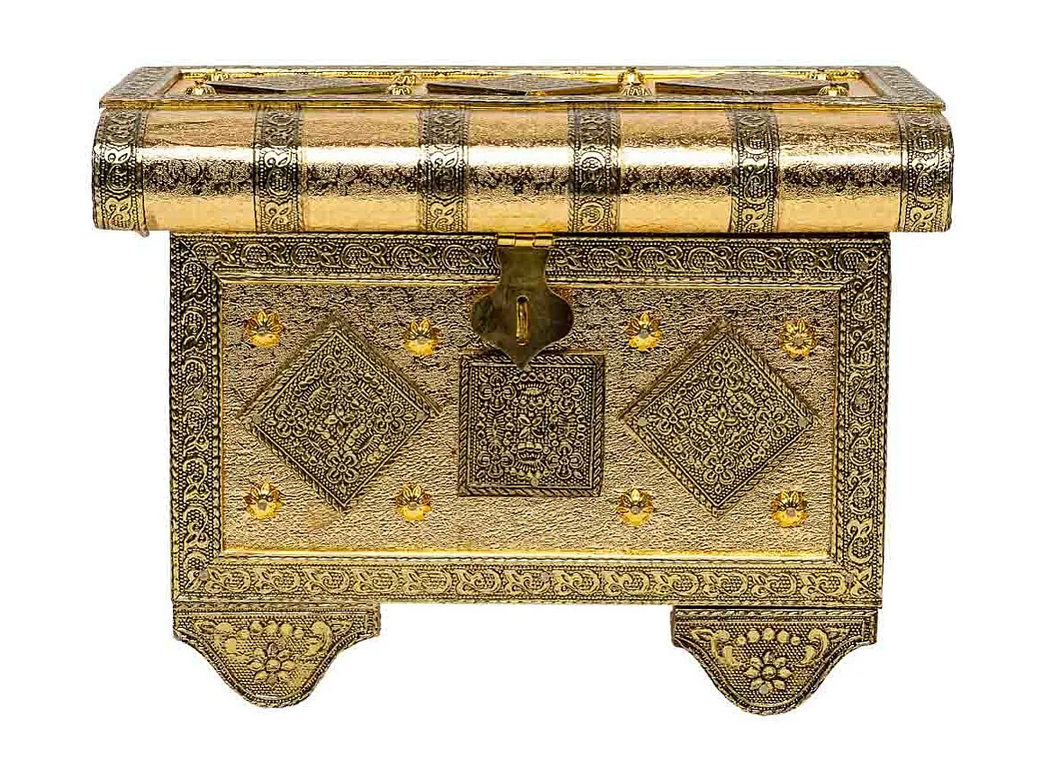 Caixa de joias de metal com relevo dourado 22x14x17