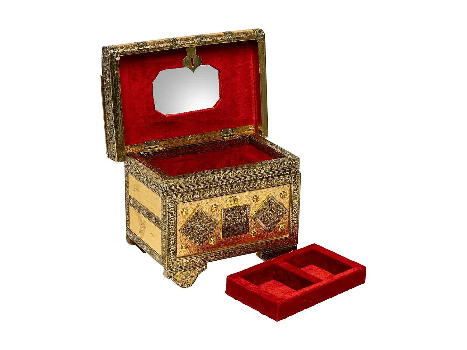 Portagioie in metallo dorato sbalzato 22x14x17h