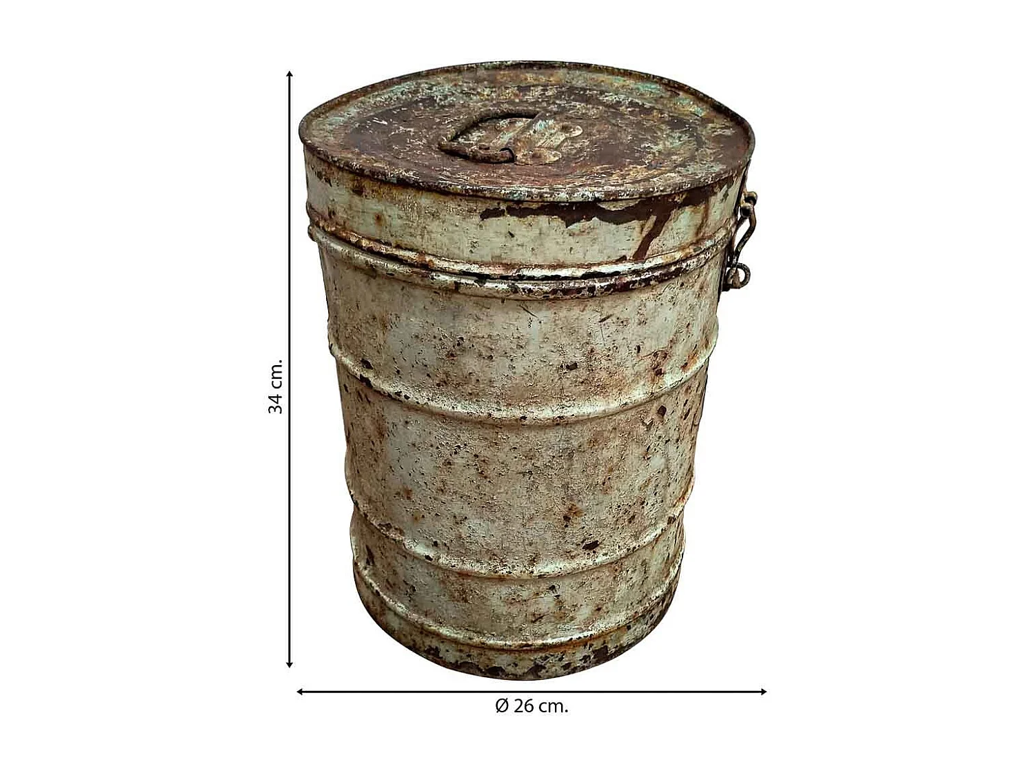 Bidon en metal crème 26x26x34h