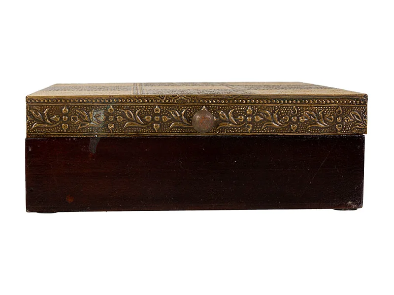 Braune Schmuckschatulle aus Holz und Metall, 20x20x7,5h cm