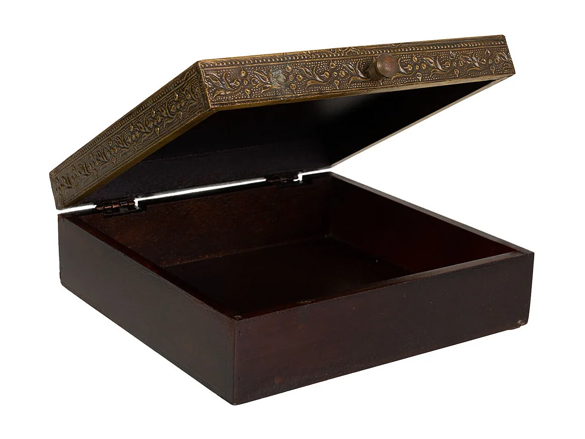 Baúl Joyero de madera y metal marrón 20x20x7,5