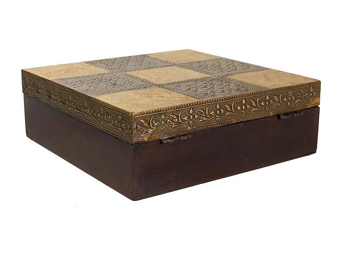 Baúl Joyero de madera y metal marrón 20x20x7,5