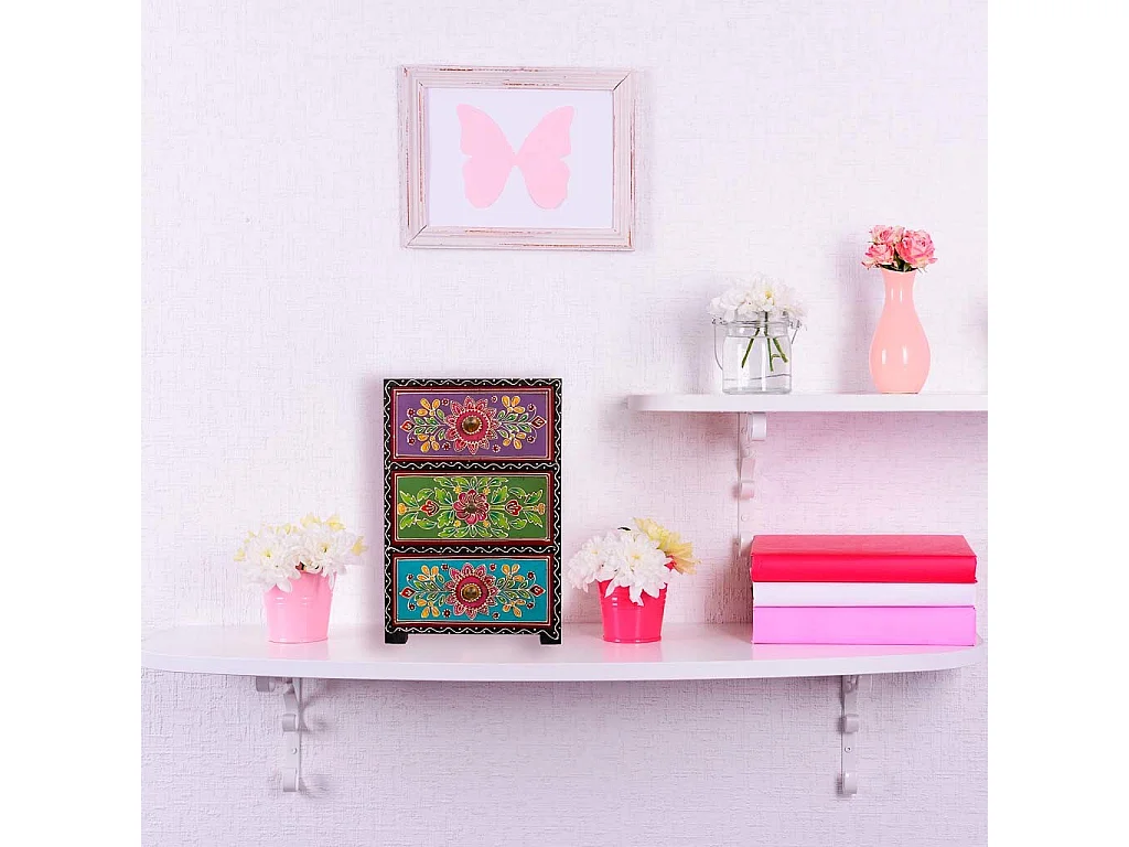 Caixa de joias de madeira pintada à mão preta 19x11,5x28,5