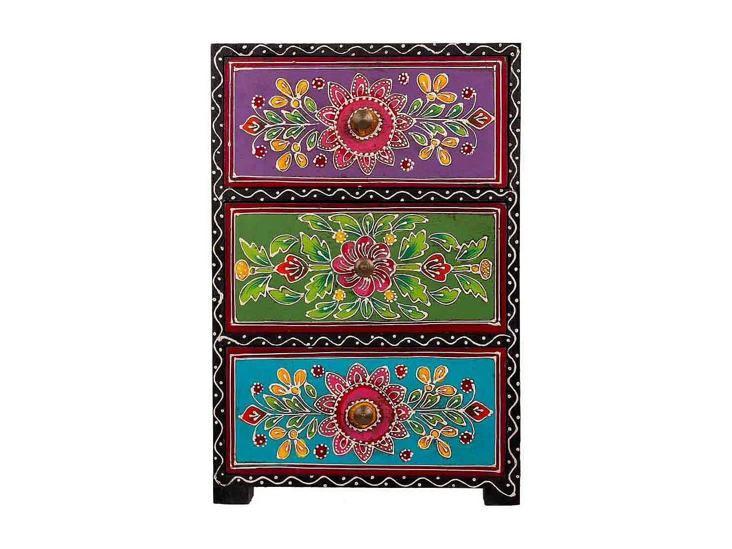 Caixa de joias de madeira pintada à mão preta 19x11,5x28,5