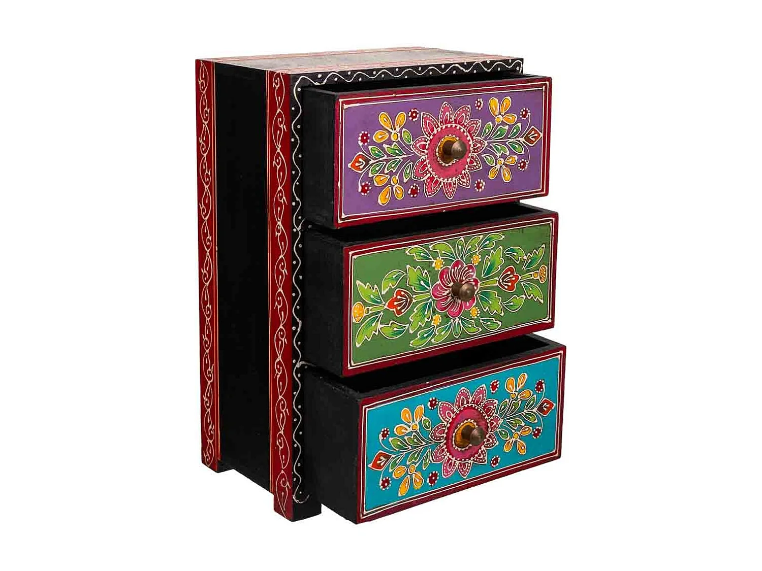 Caixa de joias de madeira pintada à mão preta 19x11,5x28,5