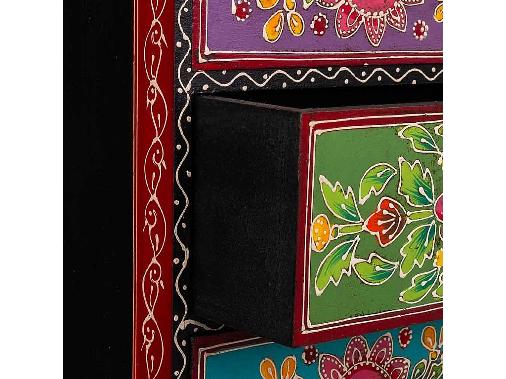 Caixa de joias de madeira pintada à mão preta 19x11,5x28,5