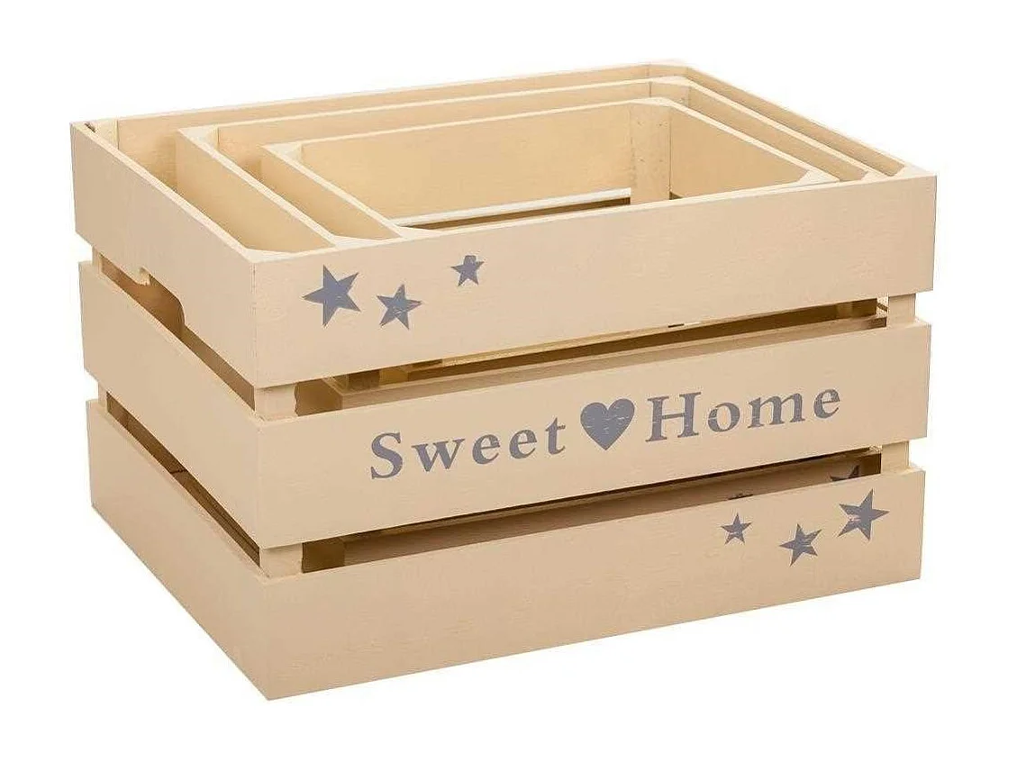 Set mit 3 Schubladen aus beige lackiertem Holz