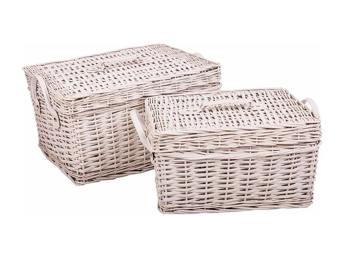 Set mit 2 weißen Weidenkisten