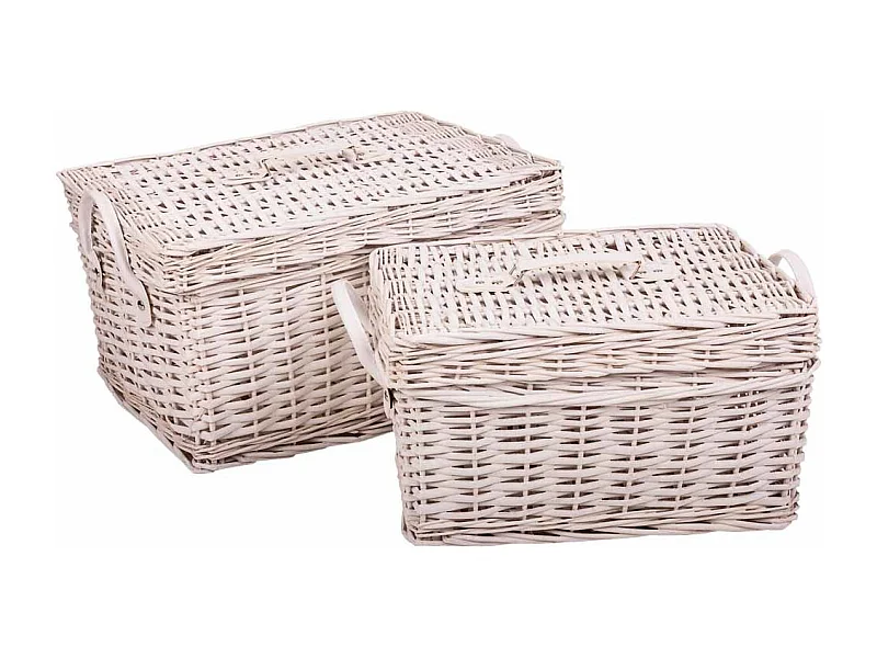 Set mit 2 weißen Weidenkisten