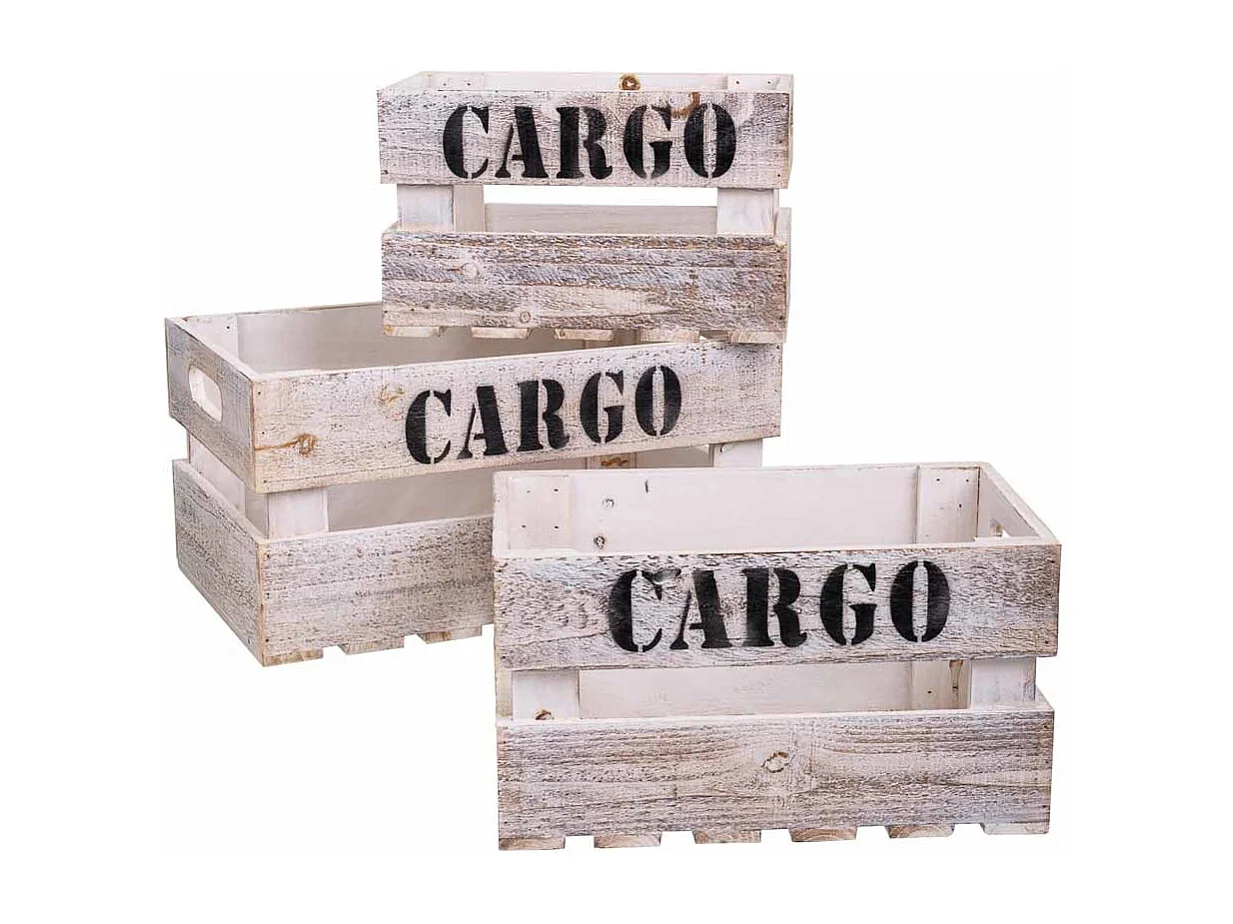 Set di 3 scatole in legno bianche