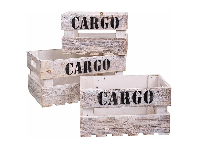 Set mit 3 weißen Holzkisten