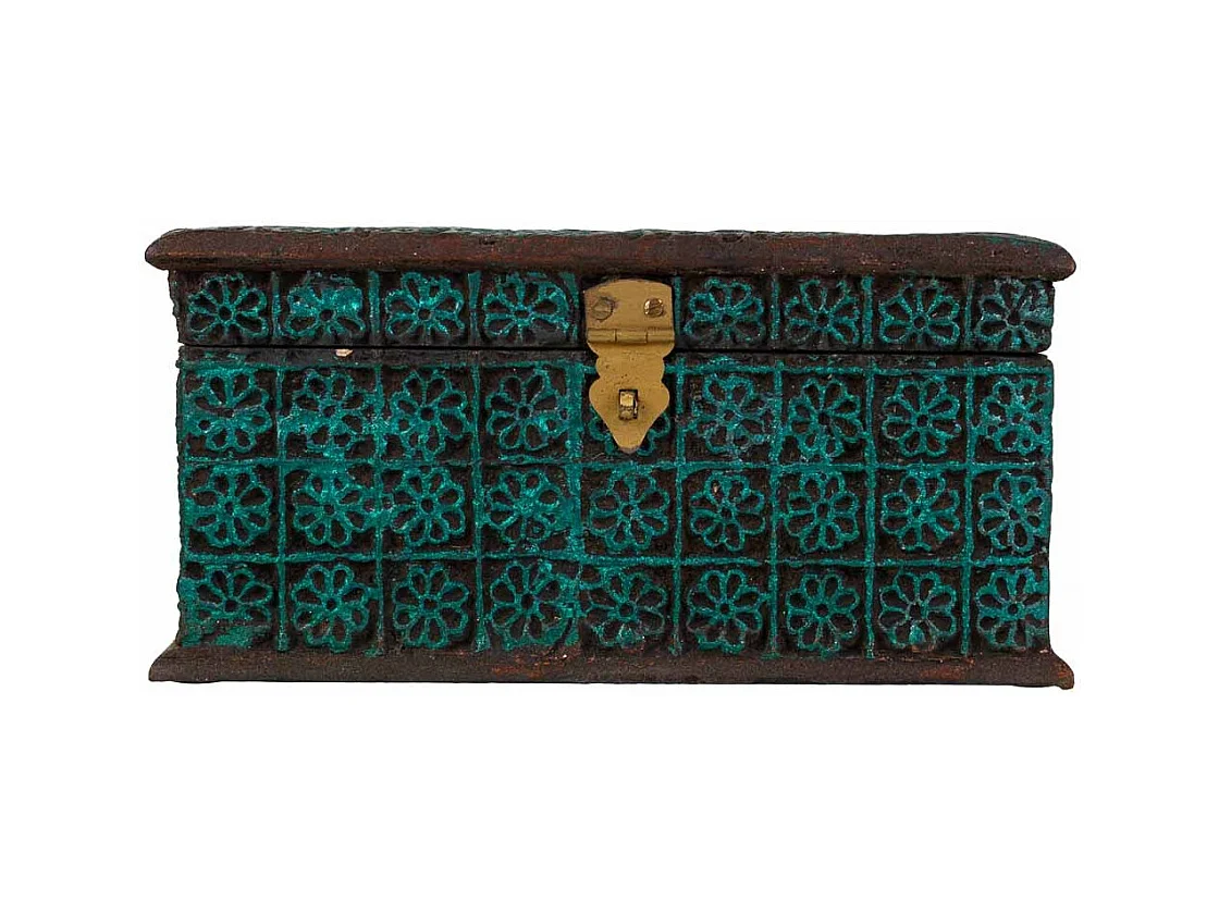 Boîte à bijoux en résine sculptée bleue 25x19x11,5h