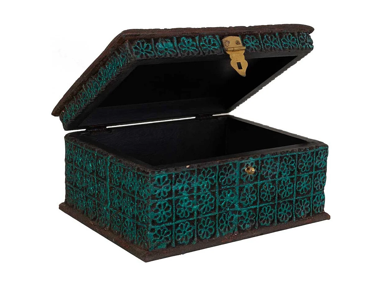 Blau geschnitzte Schmuckschatulle aus Kunstharz, 25x19x11,5h cm