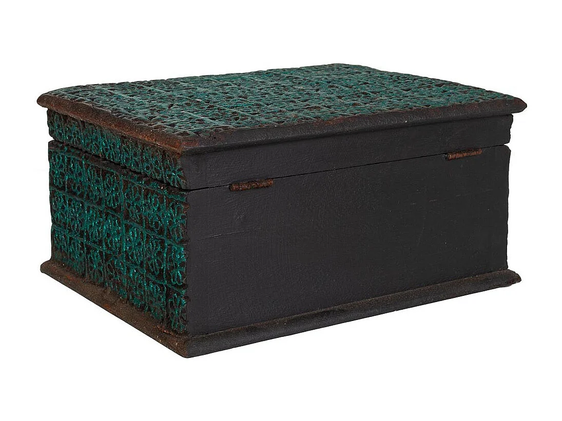 Blau geschnitzte Schmuckschatulle aus Kunstharz, 25x19x11,5h cm