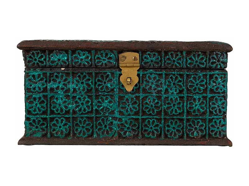 Caixa de jóias em resina esculpida azul 25x19x11,5