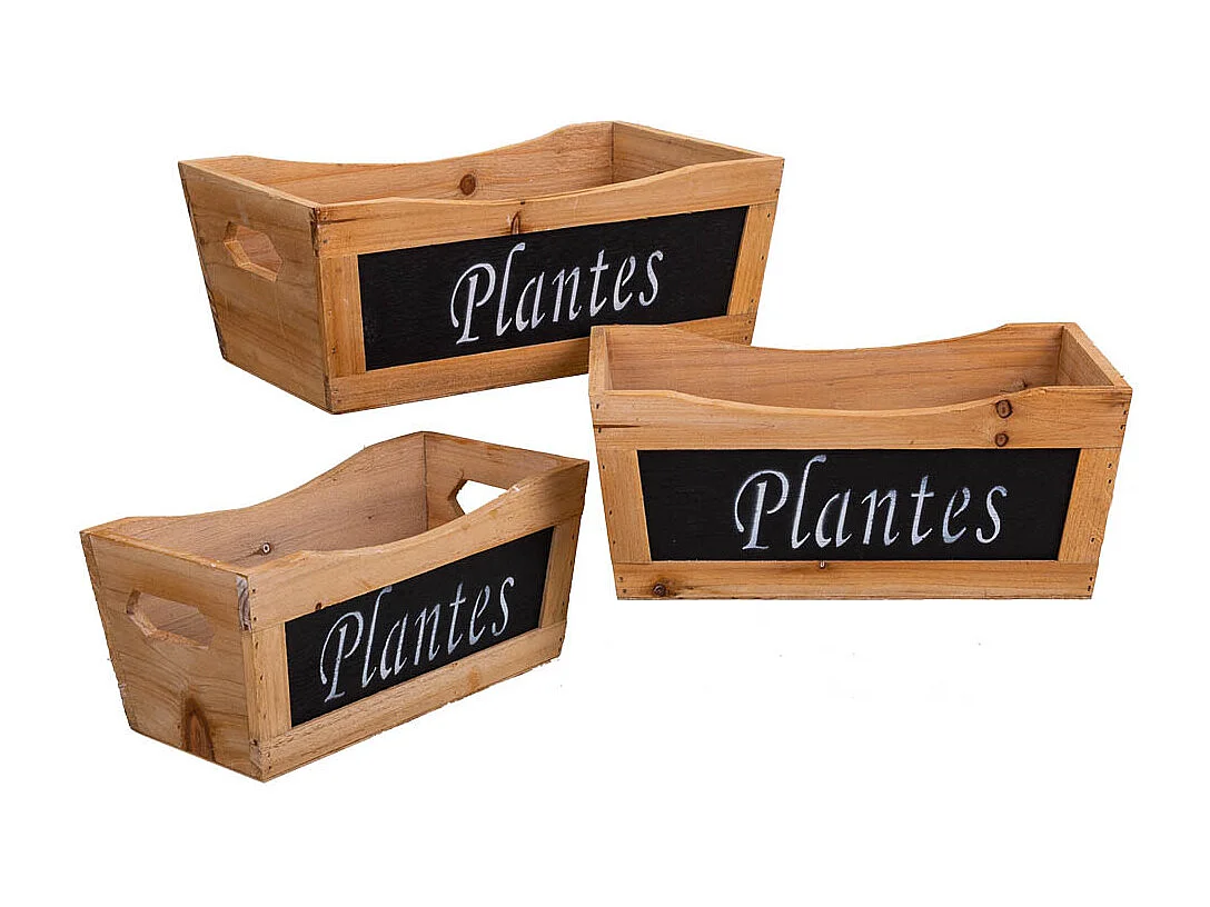 Set de 3 cajas de madera marrón