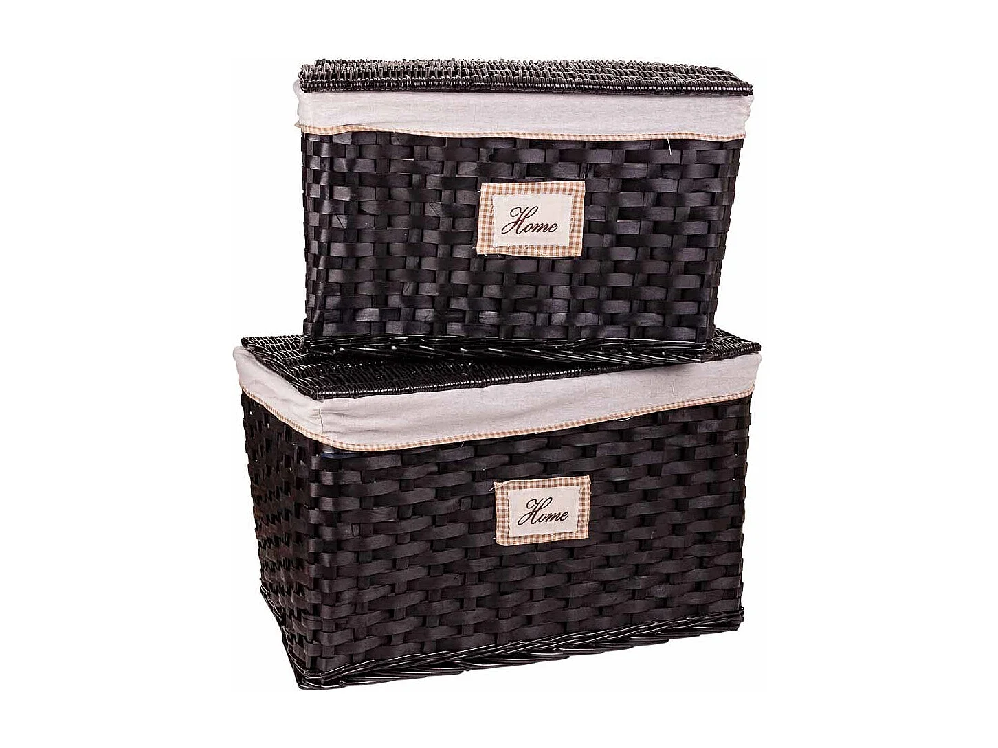 Conjunto de 2 baús de vime forrados de preto