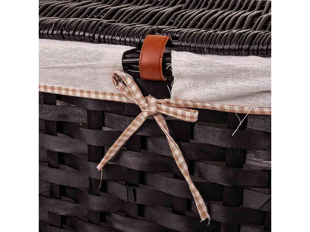 Conjunto de 2 baús de vime forrados de preto