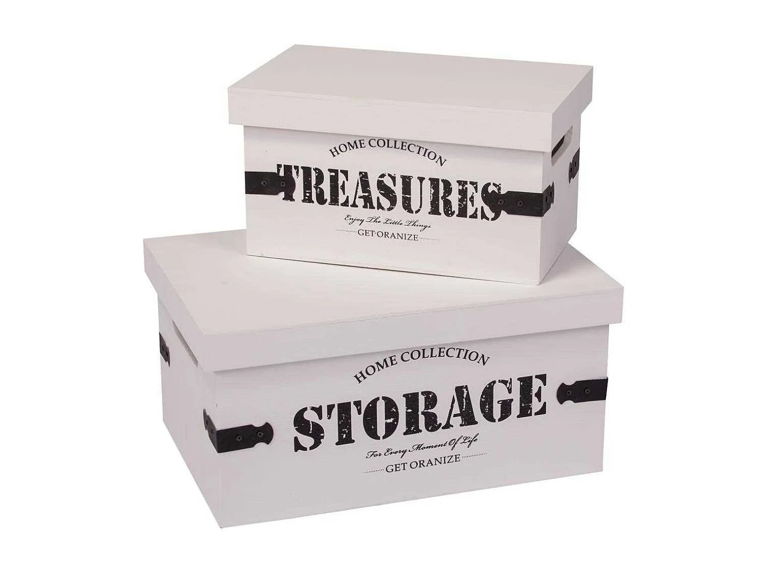 Set di due scatole in legno laccato bianco