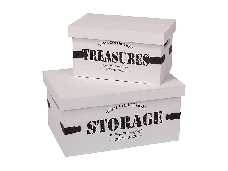 Set di due scatole in legno laccato bianco