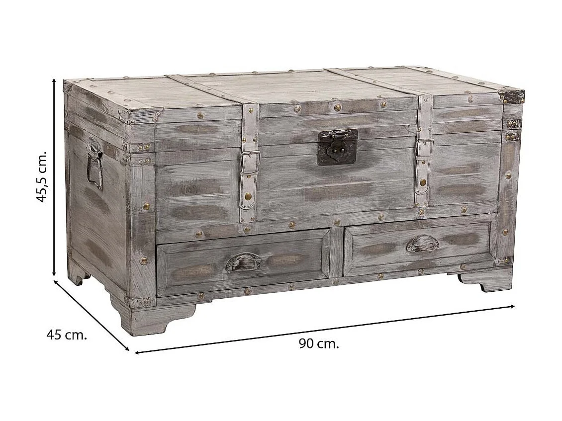 Baú de madeira branco 90x45x45,5